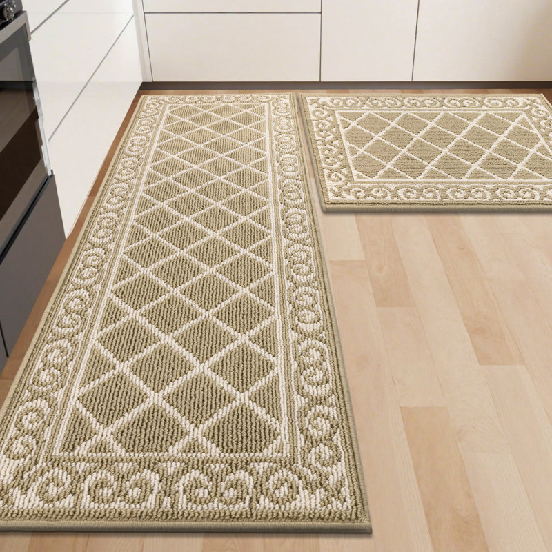 Betio Non-Skid Washable Kitchen Mat (Set of 2), Beige
