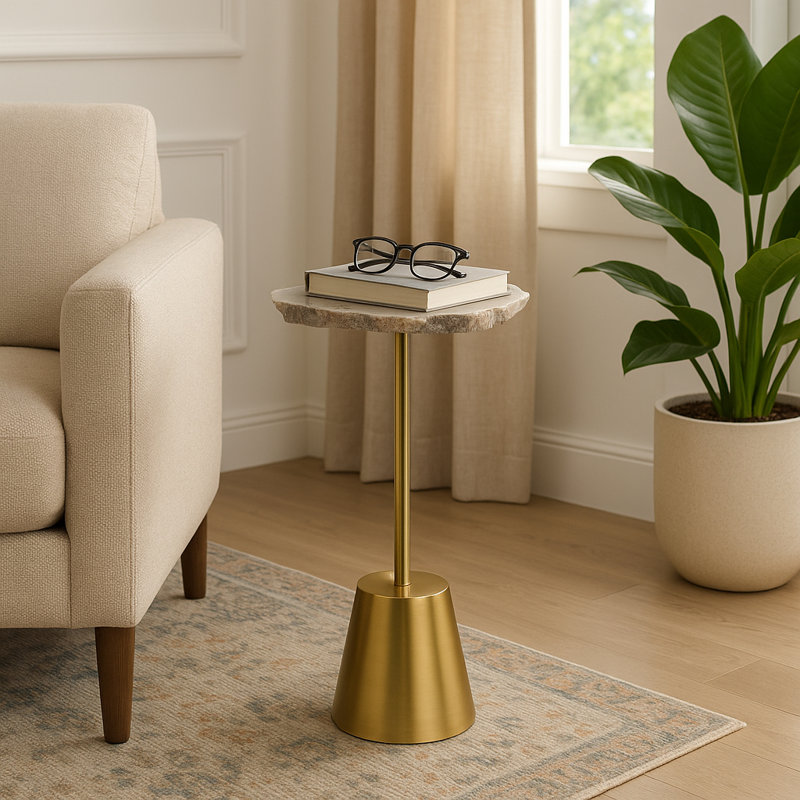 Apolaya 23" Reykur Short Raw Agate Table, White/Gold, 24" 