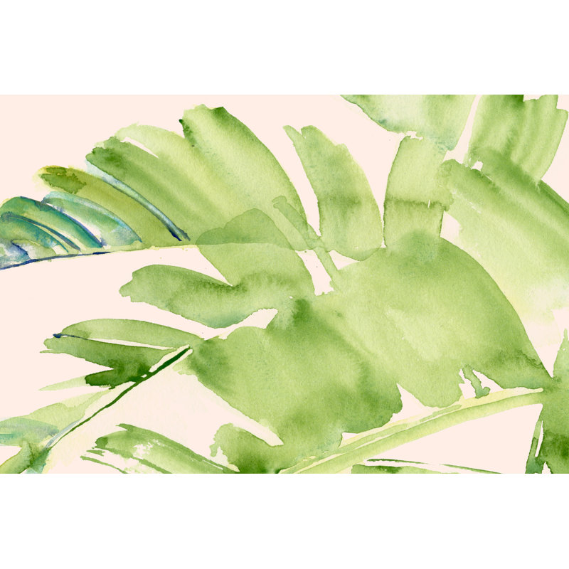 Peachy Palms II by Jennifer Paxton Parker - Painting, 81cm H x 122cm W, Black Floater Framed