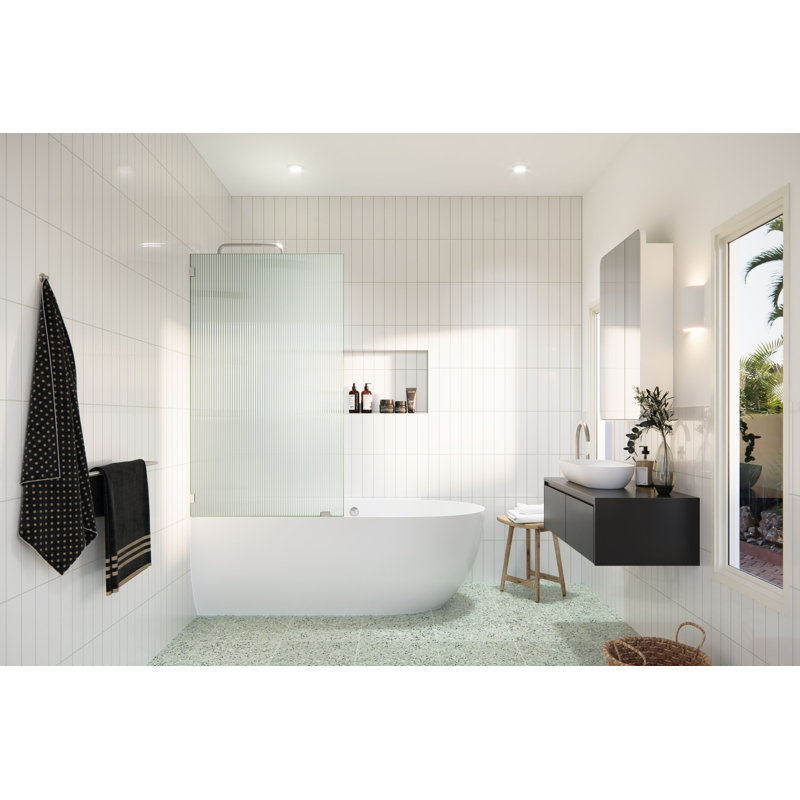Gaia 30 in. x 58.25 in. Frameless Fluted Single Fixed Bath Panel, Brushed Nickel