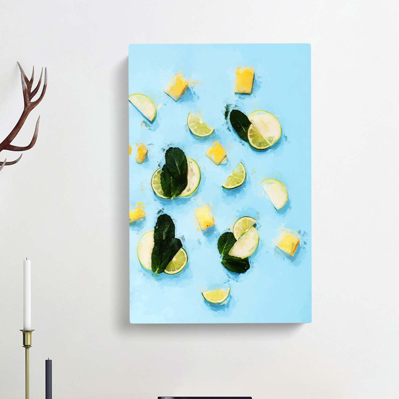 Mint Lime Pineapple And Apple In Abstract - Wrapped Canvas Print, 50cm H x 35cm W x 3cm D