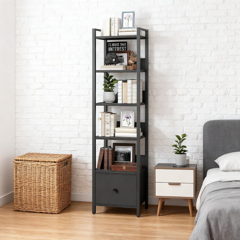 Bibliothèque à 6 niveaux avec tiroir, petite bibliothèque pour petits espaces, tablette de rangement pour salon, chambre à coucher, bureau, cuisine
