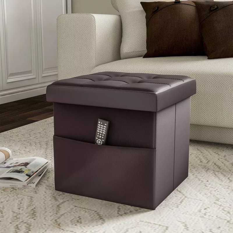 Foldable Storage Cube Ottoman with Pockets