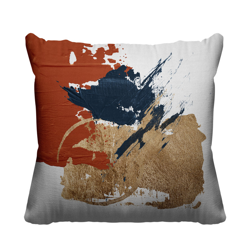 Coussin décoratif intérieur / extérieur Lexington Avenue, Orange brûlé / or / blanc, L 17 po x H 17 po