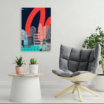 Urban Skyline Art, Montreal City Geometric Contemporary City Wall Art Print 1 Piece Wrapped Canvas Wall Art