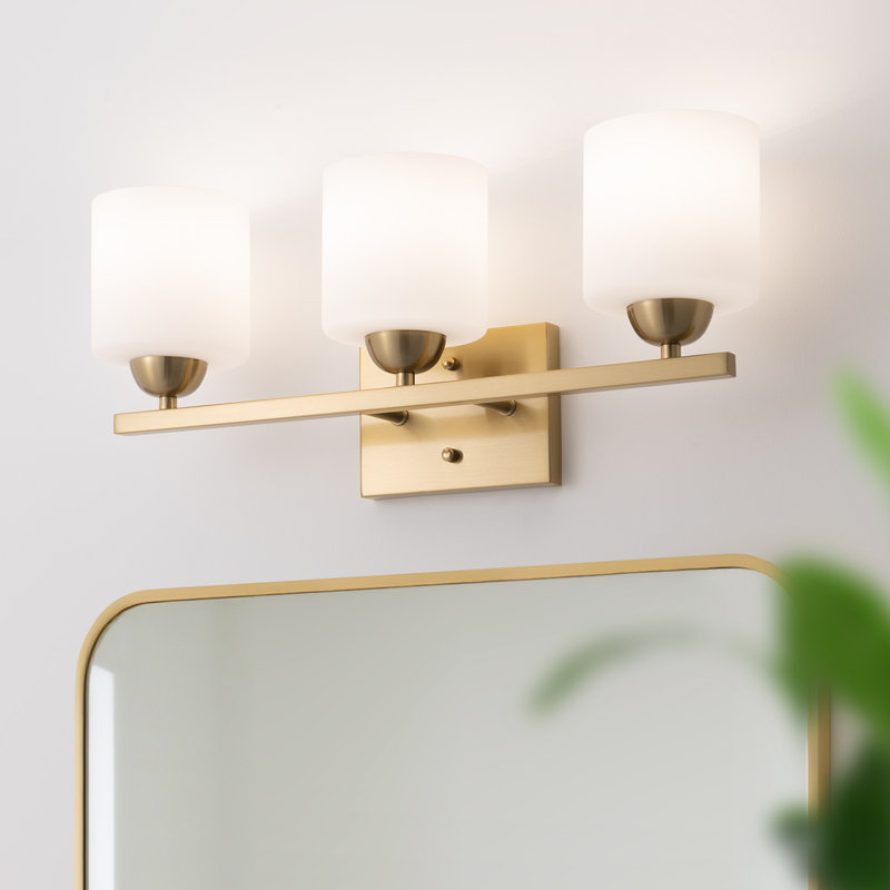 3-Light Bathroom Vanity Light Fixture with Opal Glass Shades, Brushed Gold, 3