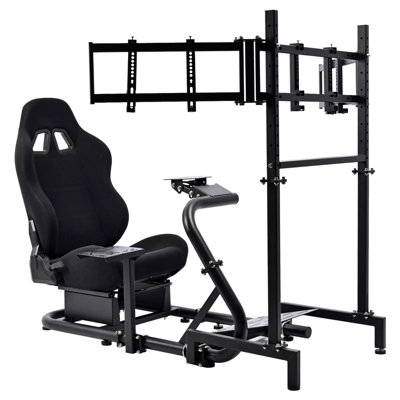  Racing Simulator Cockpit Stand With Triple Monitor Stand And Seat Fit Logitech G920 G29 Fanatec Thrustmaster