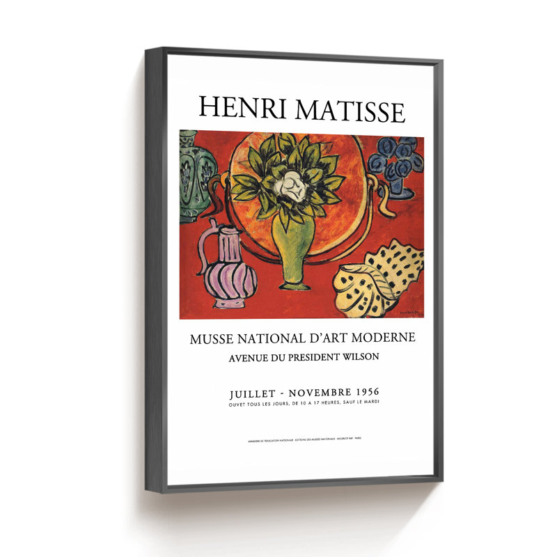 Matisse Aesthetic Abstract - Impression sur toile, Cadre noir, H 16 po x l 12 po x P 1,5 po