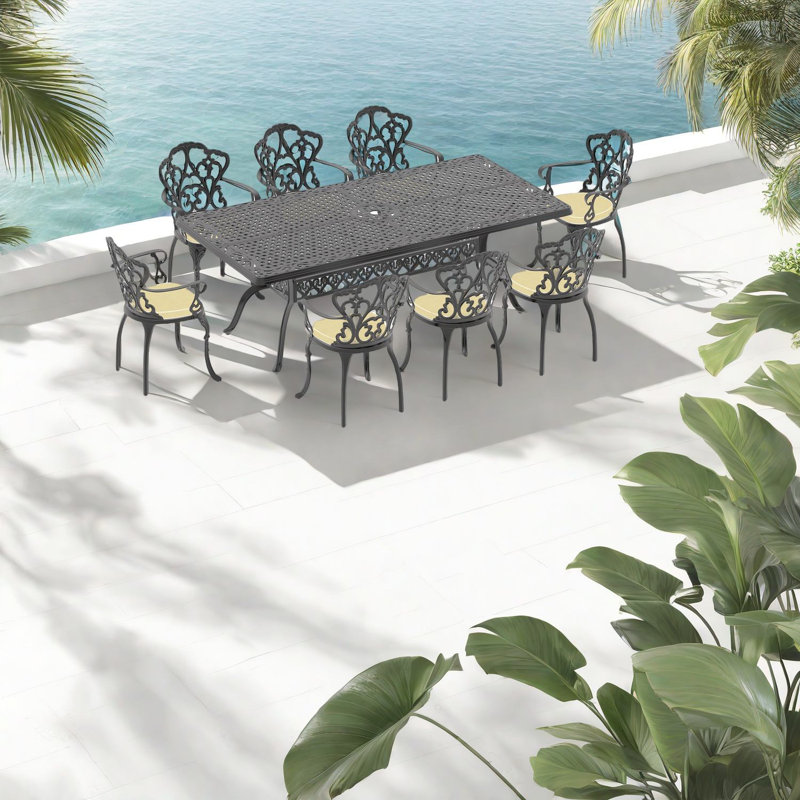 Elegant Black Aluminum Patio Dining Set With All-weather Cushions