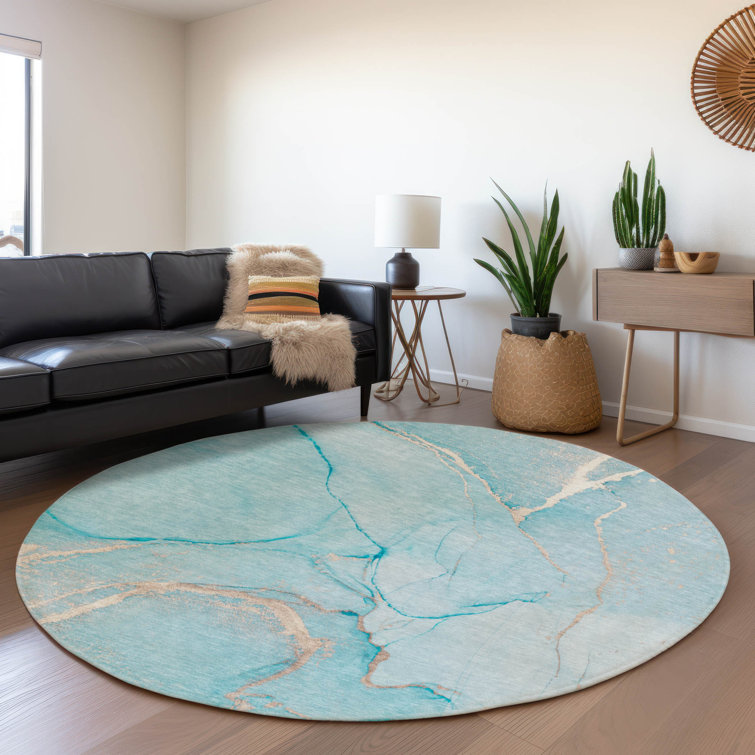 Premium Machine Washable Cerrito AMF510 Teal Rug