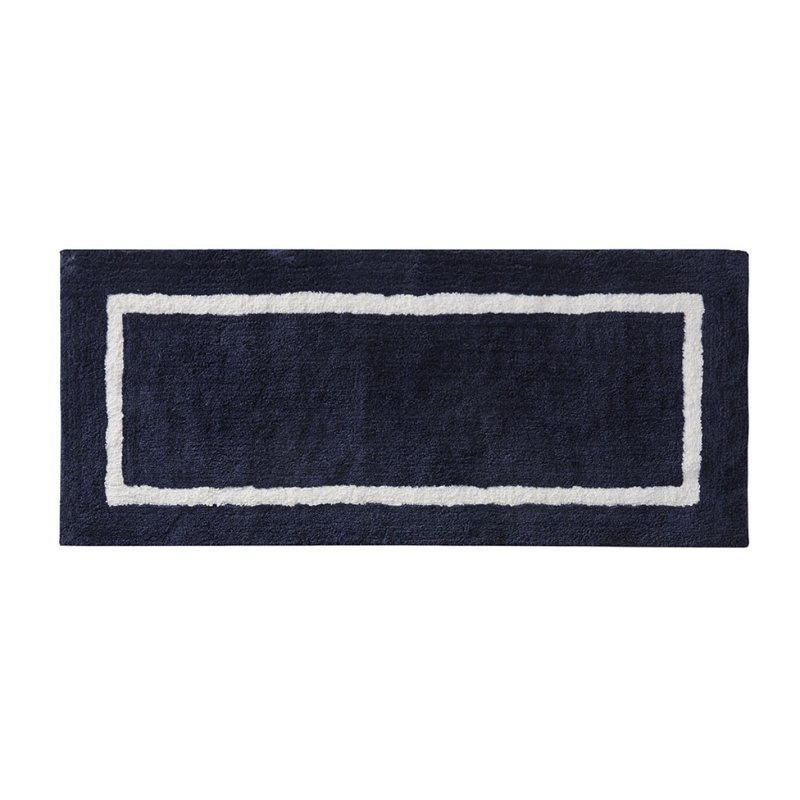 Reversible High Pile Tufted Microfiber Bath Rug, Runner 2' x 5', Navy