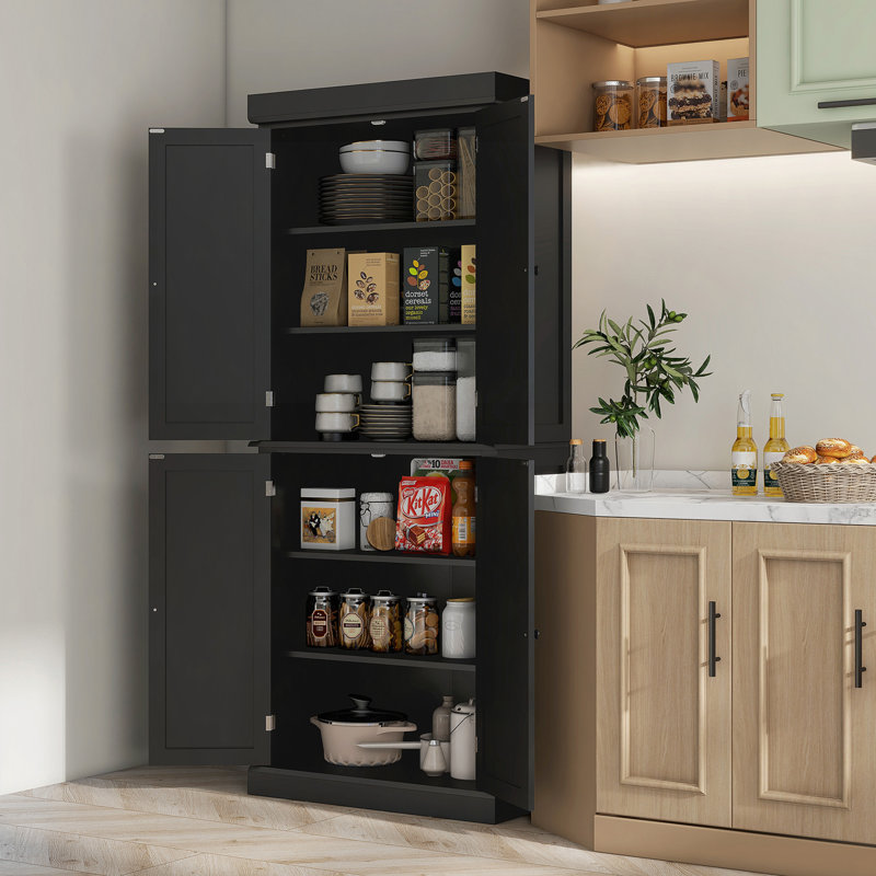 Armoire de rangement pour garde-manger 72,5 po, armoire de cuisine autoportante avec 4 portes et tablettes réglables pour la salle à manger, panneau de fibres à densité moyenne
