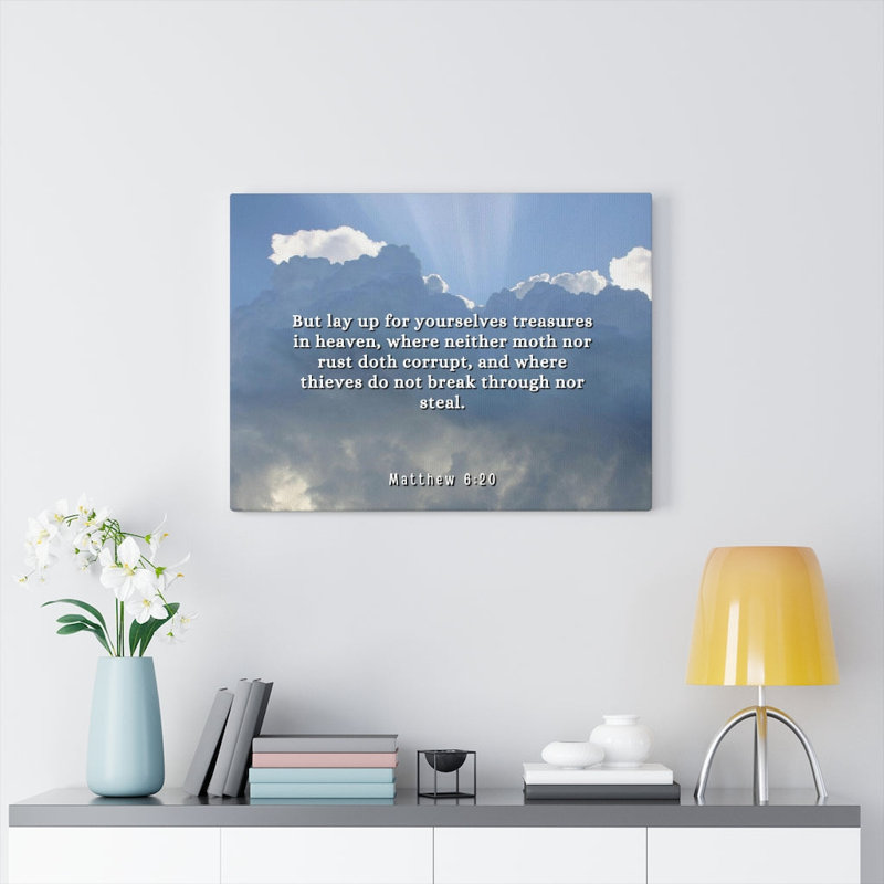 Trésors dans le ciel, art mural chrétien, verset de la Bible, verset de la Bible, prêt à accrocher, H 12 po x l 16 po
