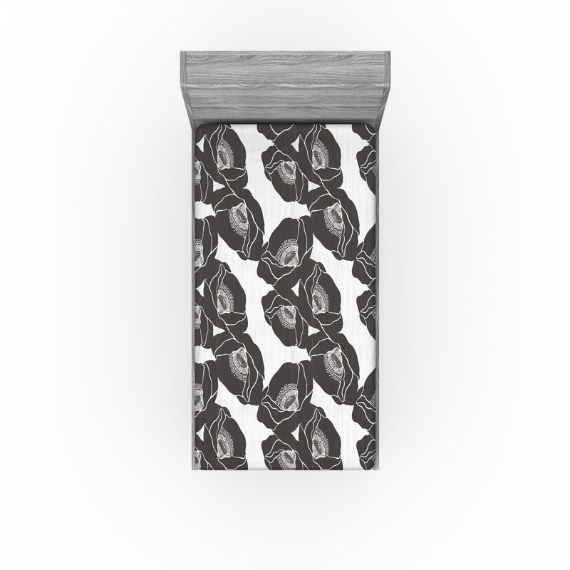 Drap-housse Ambesonne, Drap-housse de taille simple, Gris pâle, noix de coco / floral