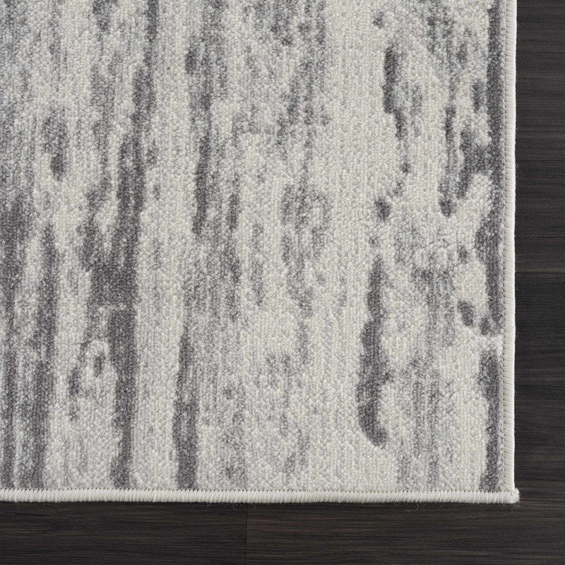 Gray and Ivory Abstract Medium Pile Synthetic Rectangle Rug 2' x 3'