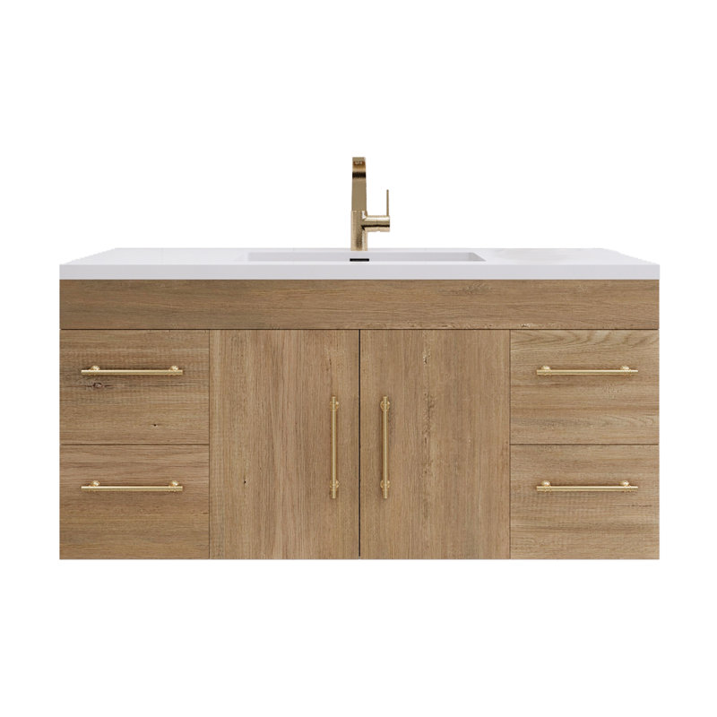 Spring Single Bathroom Vanity with Acrylic Top, Teak Oak