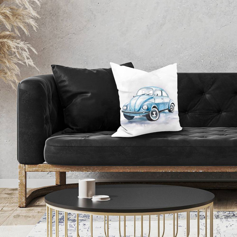 Beetle blue car - 18"x18" Throw pillow - Poly twill - Print on demand, 18" H x 18" W