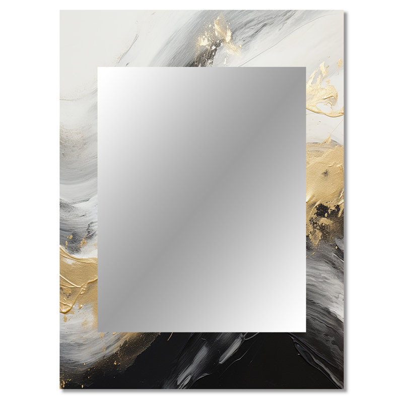 Doré et noir Soft Wave Fusion III - miroir de formes abstraites uniques, grand miroir mural beige, impression d'art en métal