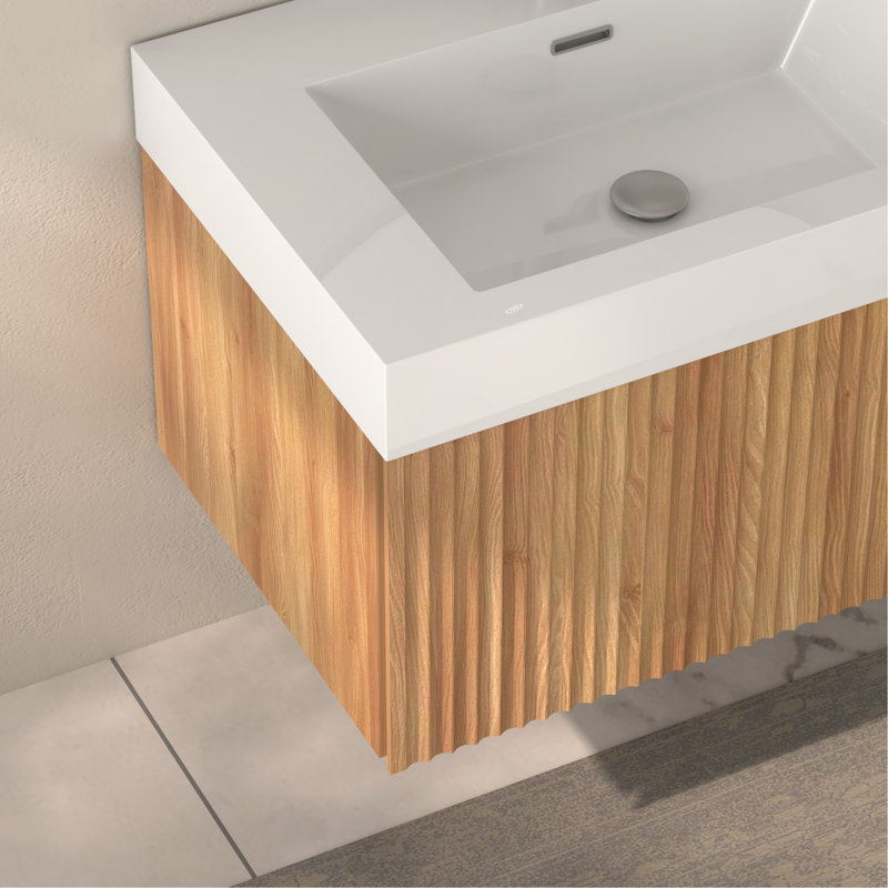 Meuble-lavabo mural de 30 po avec lavabo, armoire de salle de bain murale flottante avec contreplaqué intégré, 30"