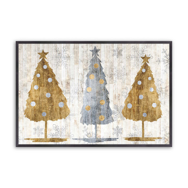 Imprimé d'arbres de Noël métalliques, H 25,25 po x l 37,25 po x P 1,25 po, Cadre simple en zinc patiné