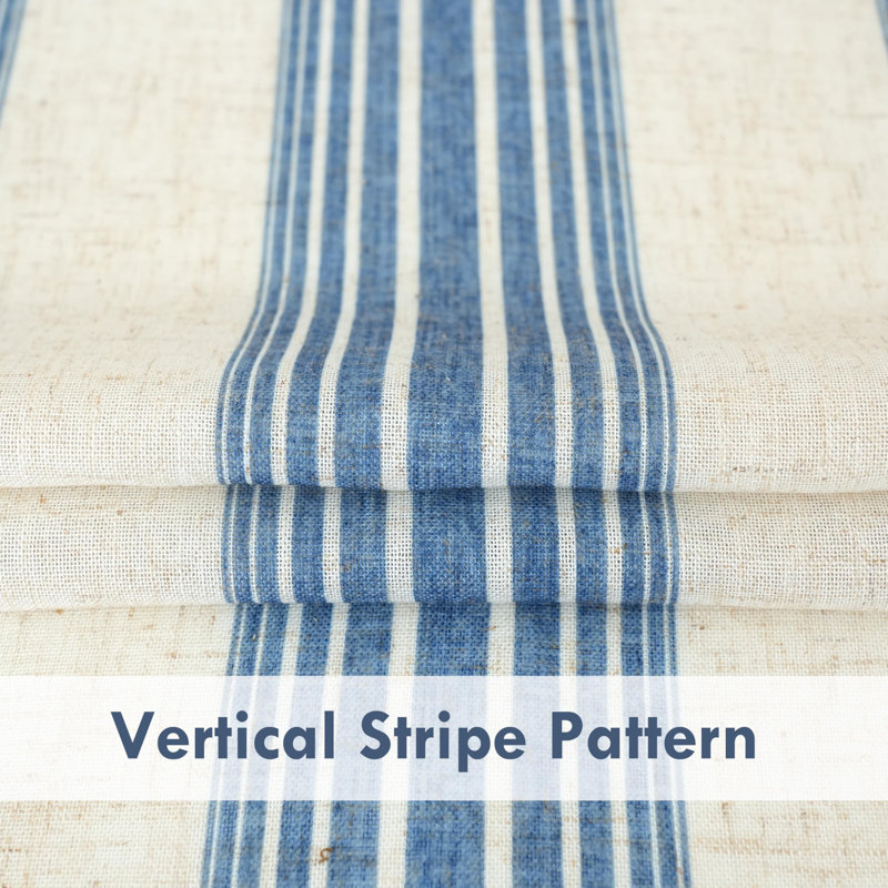 Chris Striped Linen Blend Textured Light Filtering Semi Sheer Rod Pocket Back Tab Curtains, Jean Navy, 52" W x 102" L