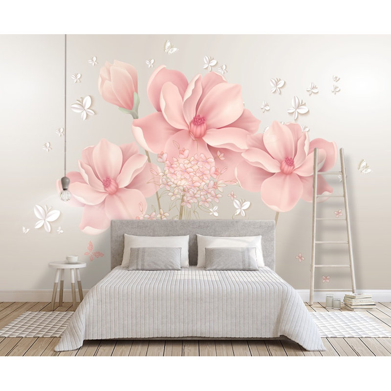 Panneau mural hydrangea Little Butterfly Romantic English L 6,25 pi x l 112 po à peindre, L 6,25 pi x l 9,33 pi