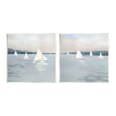 Voiliers gris, vue nautique sur l'océan, ensemble de 2 plaques murales par Sally Swatland