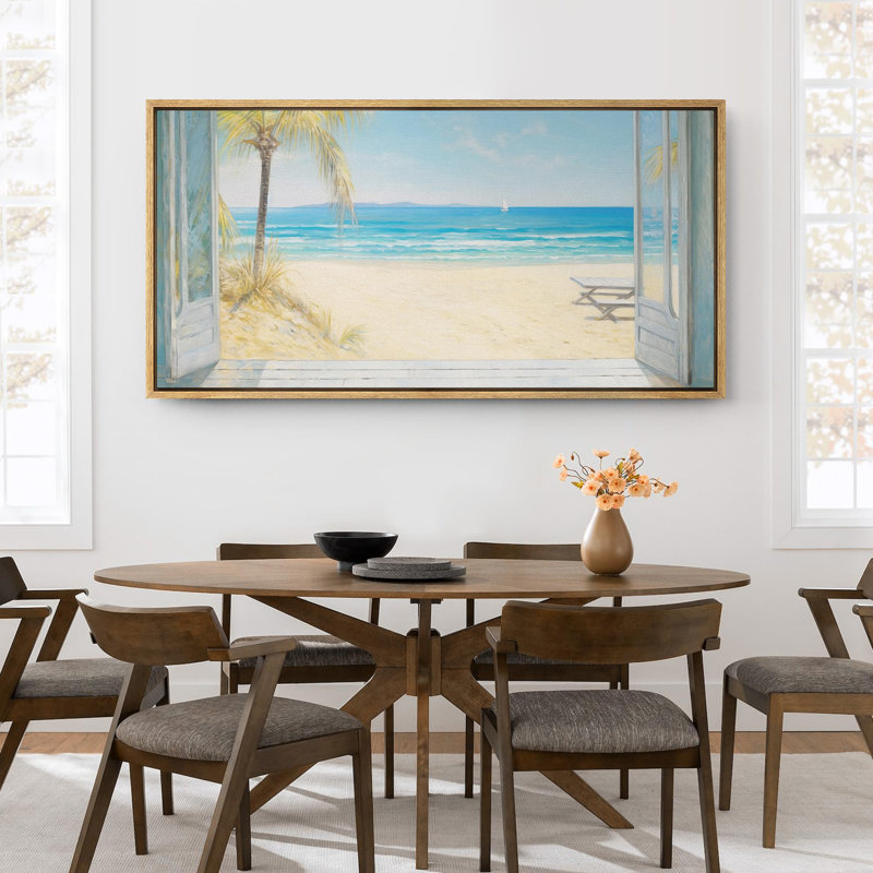 «Coastal Beach View With Palms Tropical Seaside», reproduction d'art sur toile, H 30 po x l 60 po, Naturel