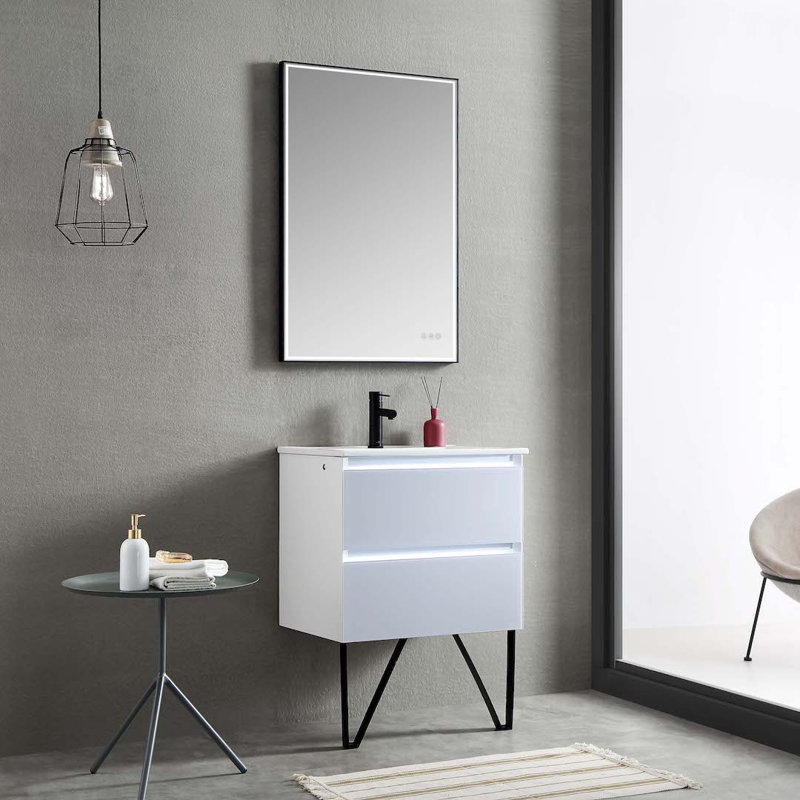 Meuble-lavabo mural simple 24 po avec lavabo, Gris clair