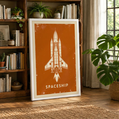 Retro Spaceship Blueprint Vintage - Wrapped Canvas