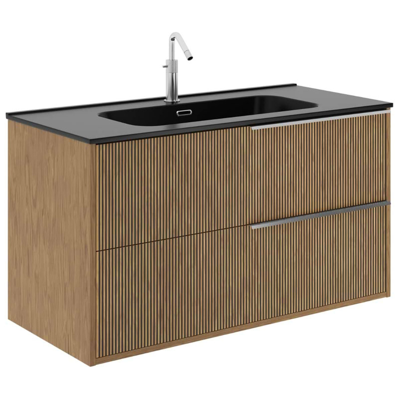 Kora Art 40" Fluted Wall-Mounted Single Bathroom Vanity with Integrated Ceramic Top & Handles, Silver, 40"