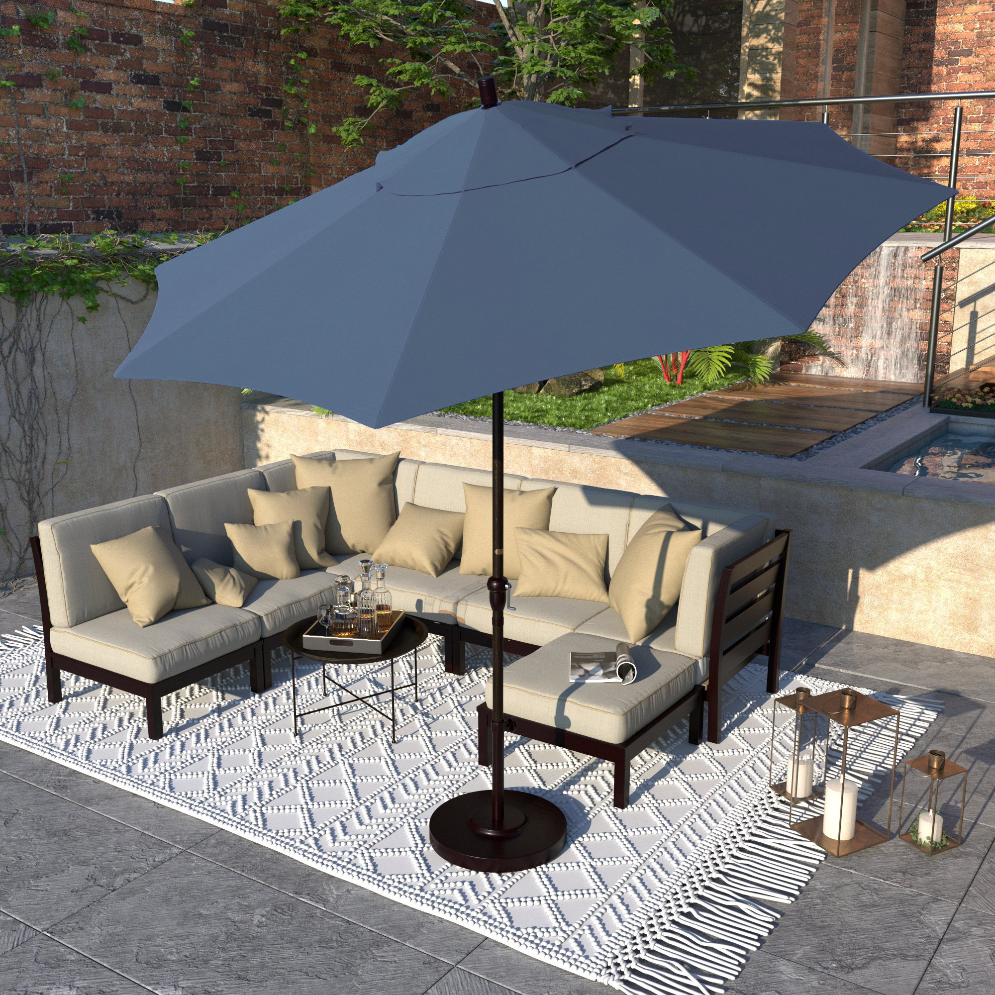 Camry 9-Foot Bronze Aluminum Market Patio Umbrella With Crank Lift And Autotilt In Sunbrella®