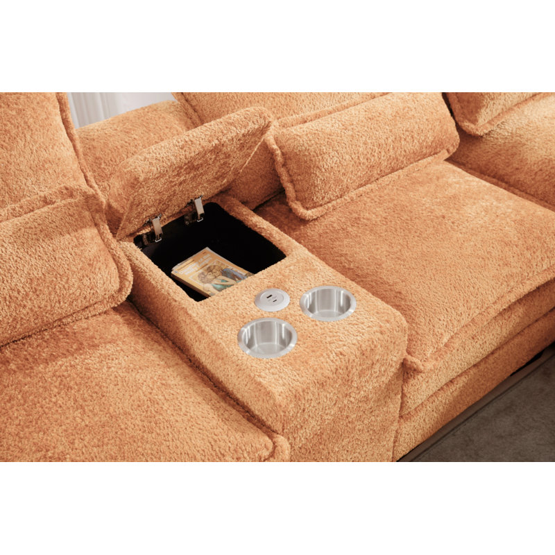 Canapé modulaire en U avec tissu chenille et ports USB Zufferey, Chenille orange