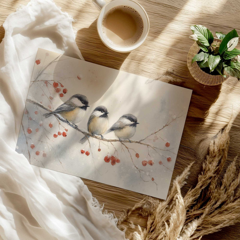 «Three Winter Songbirds», reproduction d'art, 12 po x 16 po, Sans cadre