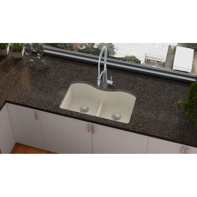 Évier de cuisine à double cuve avec séparation aqua l 33 po x l 20 po Quartz Luxe, Parchemin