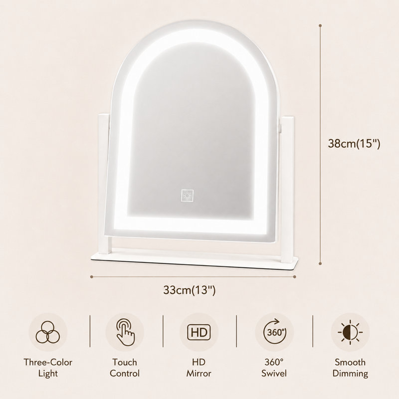 Lighted Makeup Mirror, Touch Control, 3 Color Modes