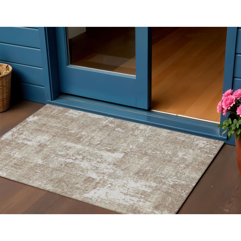 3' X 5' Taupe And Ivory Abstract Washable Indoor Outdoor Area Rug