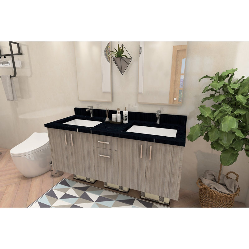 Lindsborg 61" Wall Mounted Double Bathroom Vanity Base, Ready to Install, Silver Gray
