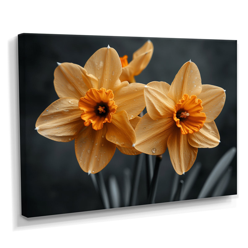 Monochromes jaunes et gris lumineux, jonquilles de luxe - jonquilles murales, Toile tendue, H 40 po x l 60 po
