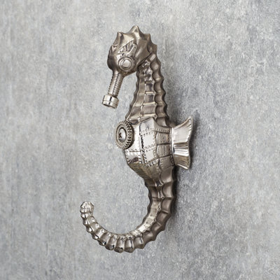 5.31 inches L Sliver Steampunk Seahorse Wall Hook (Antique Nickel) made of Sliver
