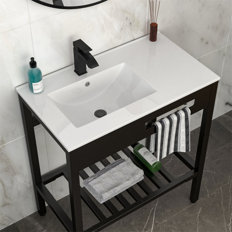 Console de salle de bain en céramique avec trop-plein et pieds