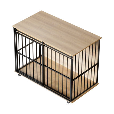 Wooden dog cage furniture side table with tray