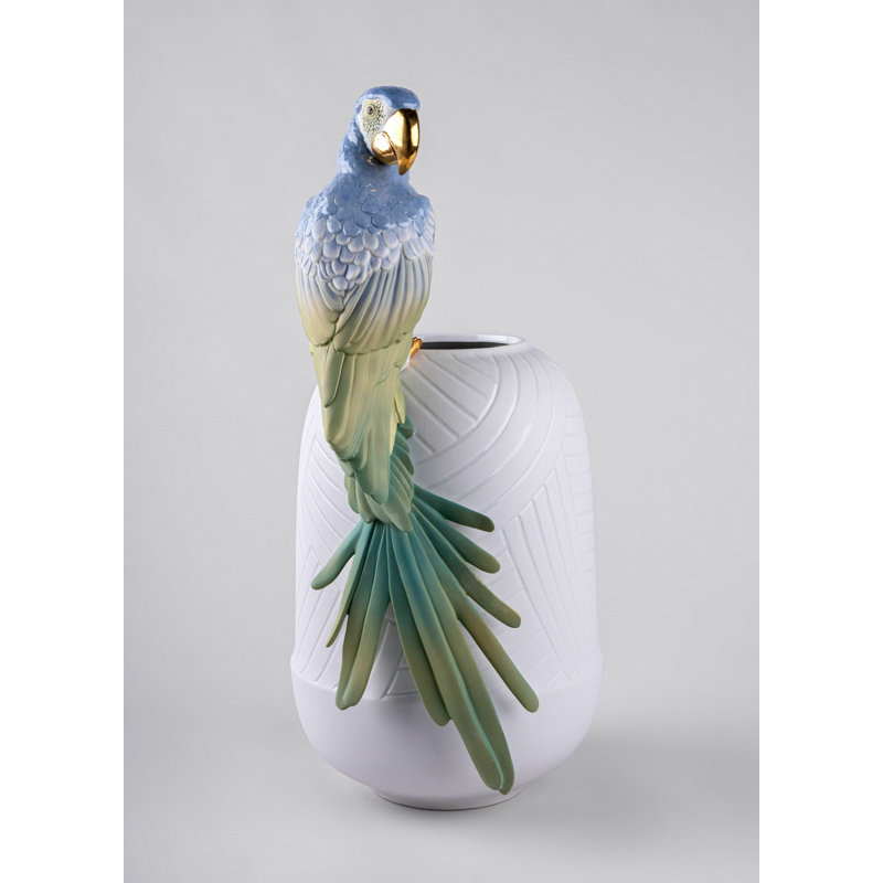 Macaw Bird Vase, Blue/Green/White