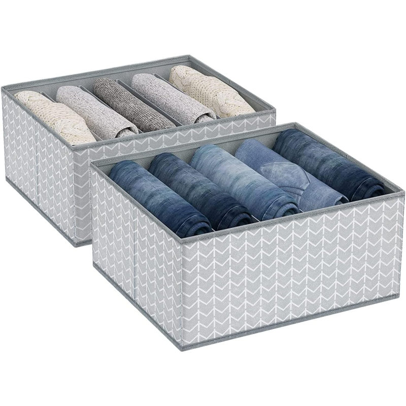 Organisateur de tiroir en tissu avec support en carton, diviseur de vêtements à 5 grilles pour garde-robe, placard et commode, solution de rangement pliable pour jeans, chandails et plus, paquet de 2