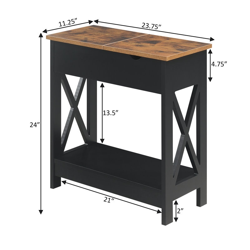 Gerde End Table and Built-In Outlets, Barnwood/Black
