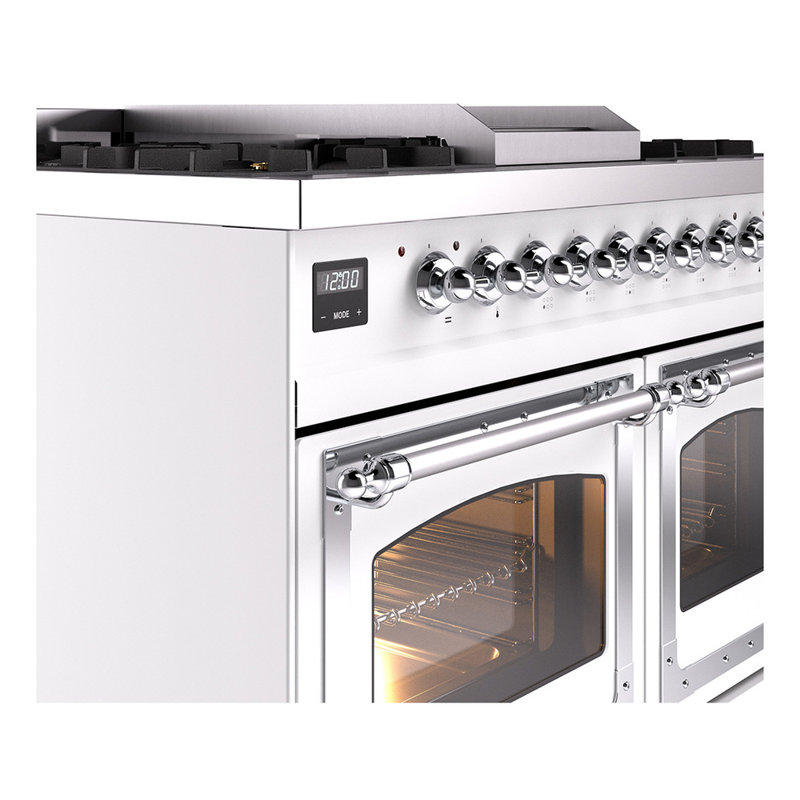 ILVE Nostalgie II Noblesse 40 in Dual Fuel Range, White/Chrome, Natural Gas