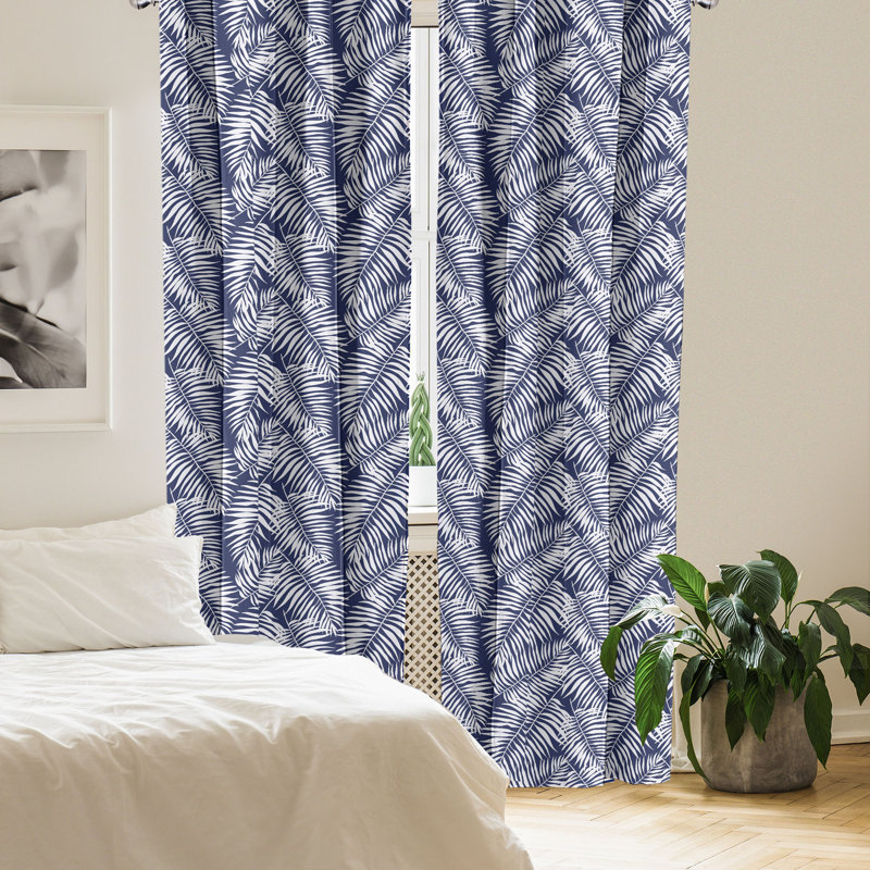 Semi Sheer Curtain Pair, 56" W x 95" L, Navy Blue/White