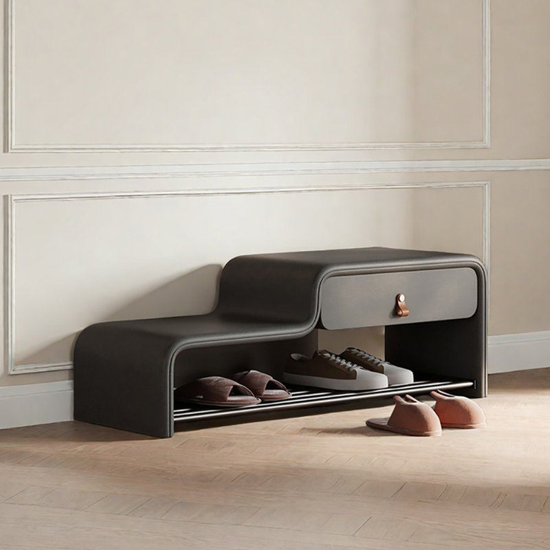 Banc à chaussures en cuir 39,4 po, Gris