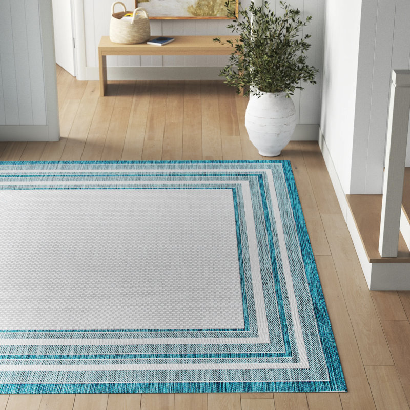 Tapis tissé à la machine Chapa, Ivory/Teal, Rectangle 5 pi 3 po x 7 pi 7 po