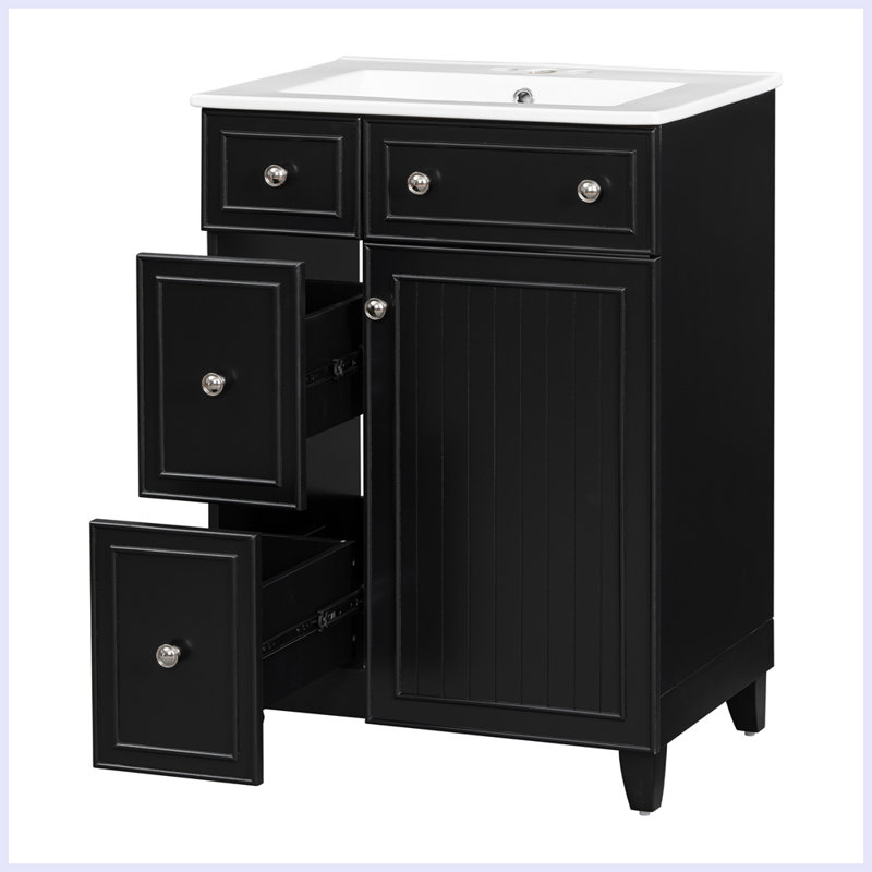 Meuble-lavabo moderne avec lavabo et tiroirs en céramique, Noir